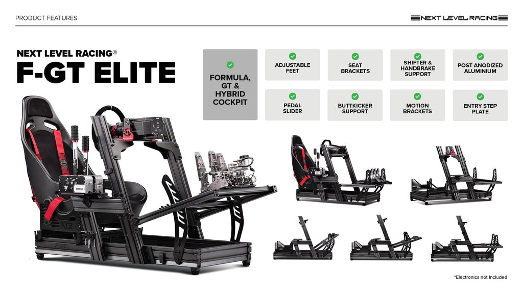F-GT Elite Formula & GT Racing Simulator Cockpit- Side and Front Mount Edition